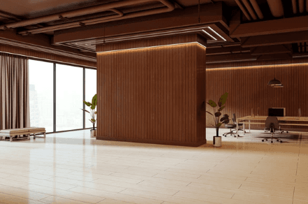 Premium commercial interior featuring decorative wall panelling