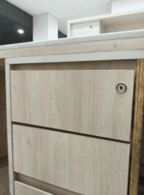 Professional commercial furniture lamination and surface finishing on office desks and cabinetry
